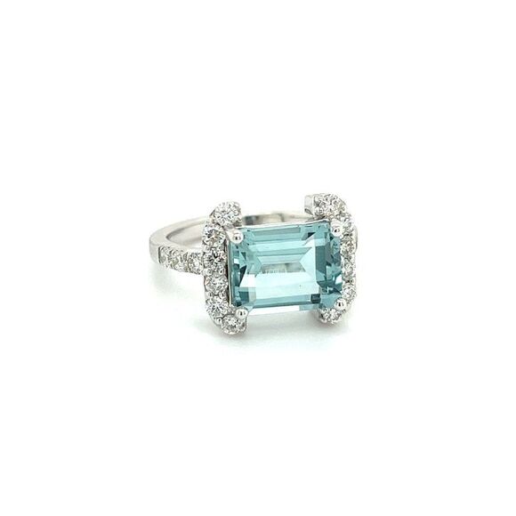 Natural Aquamarine Diamond Ring 6.5 14k Gold 6.09 TCW Certified $4,690 217095 - Picture 3 of 13